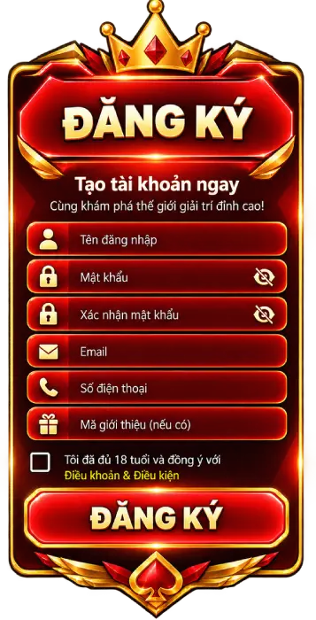 Biểu mẫu đăng ký tài khoản 789B trên điện thoại